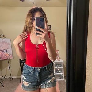 Red Zip Up Bodysuit
